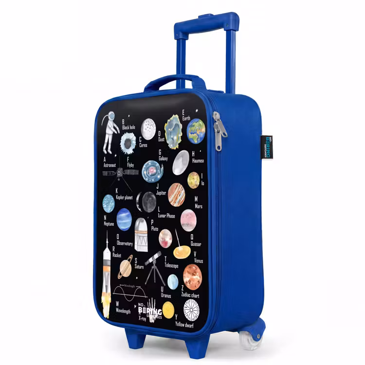 Alfabet in ruimte thema Kinderkoffer - Blauw klein -productfoto_schuin