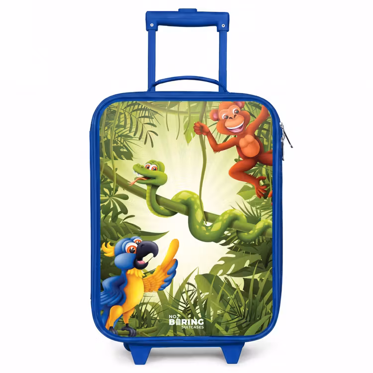 Dieren in de jungle Kinderkoffer - Blauw klein -3d