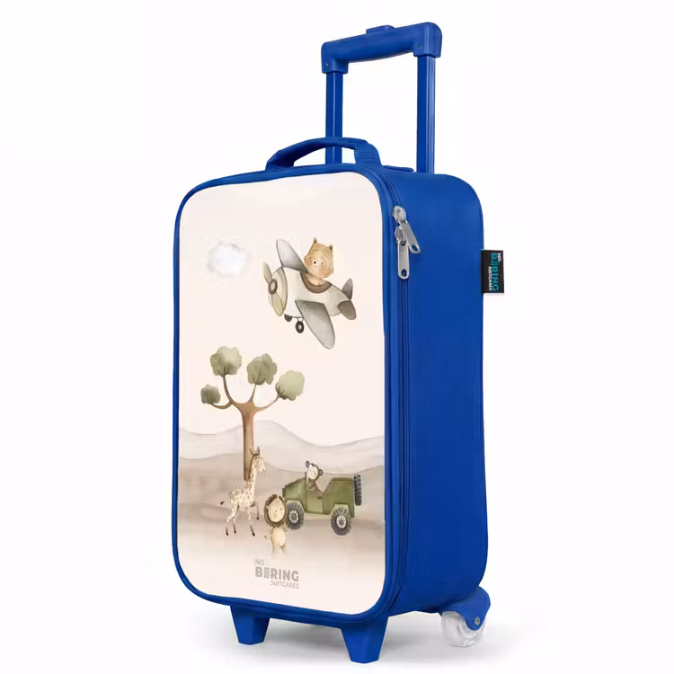 Dieren op safari Kinderkoffer - Blauw klein -productfoto_schuin