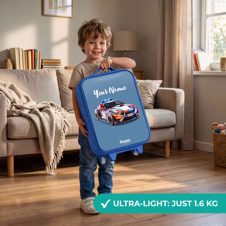 Pijlsnelle politieauto Kinderkoffer - Blauw klein -sfeer2_EN