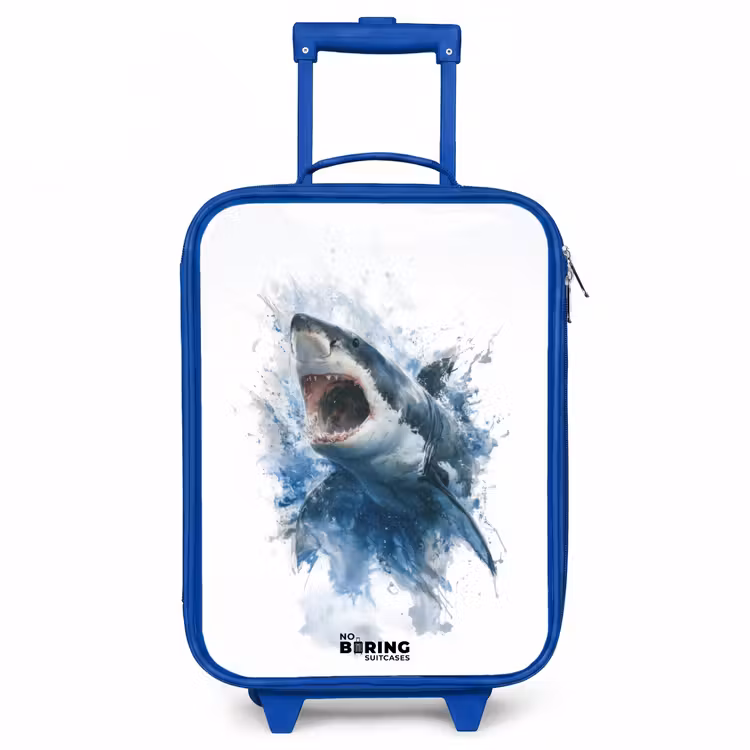 Aanvallende haai in waterverf Kinderkoffer - Blauw klein -3d