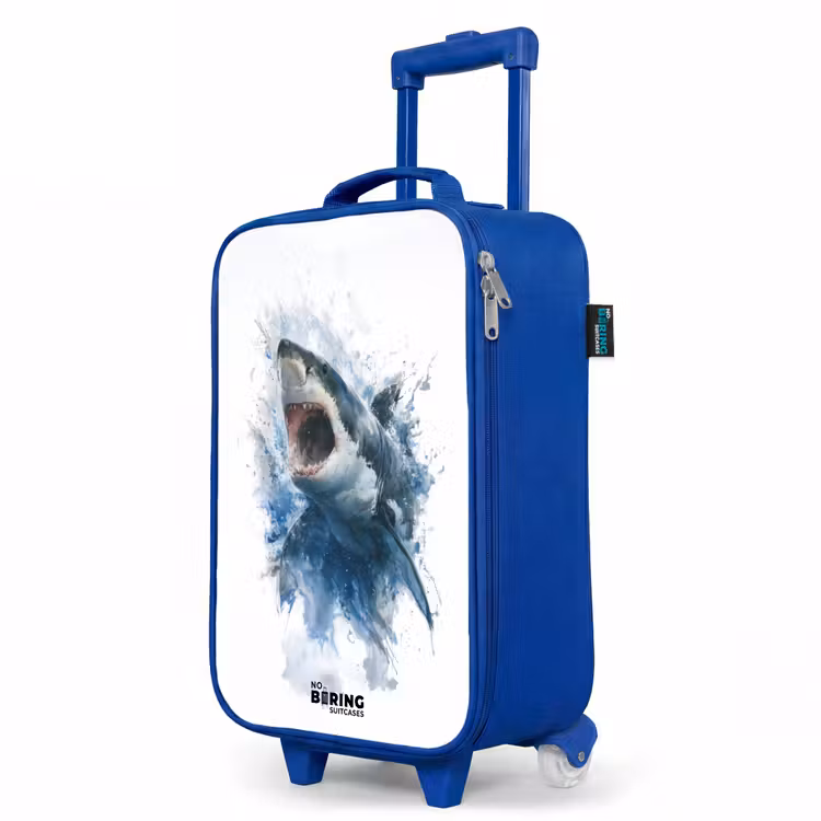 Aanvallende haai in waterverf Kinderkoffer - Blauw klein -productfoto_schuin
