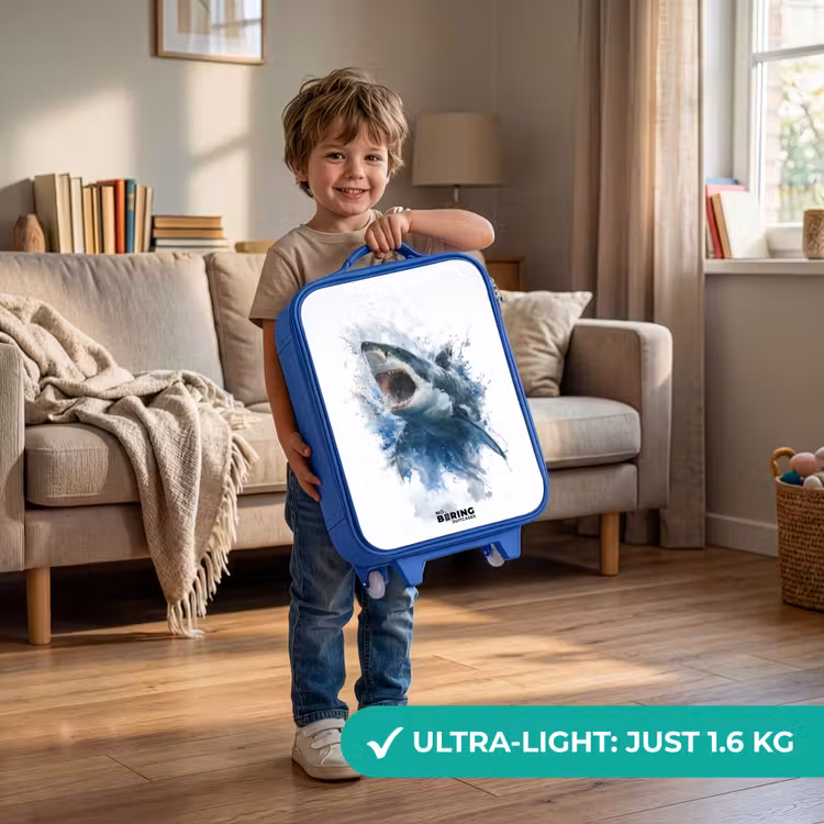 Aanvallende haai in waterverf Kinderkoffer - Blauw klein -sfeer2_EN