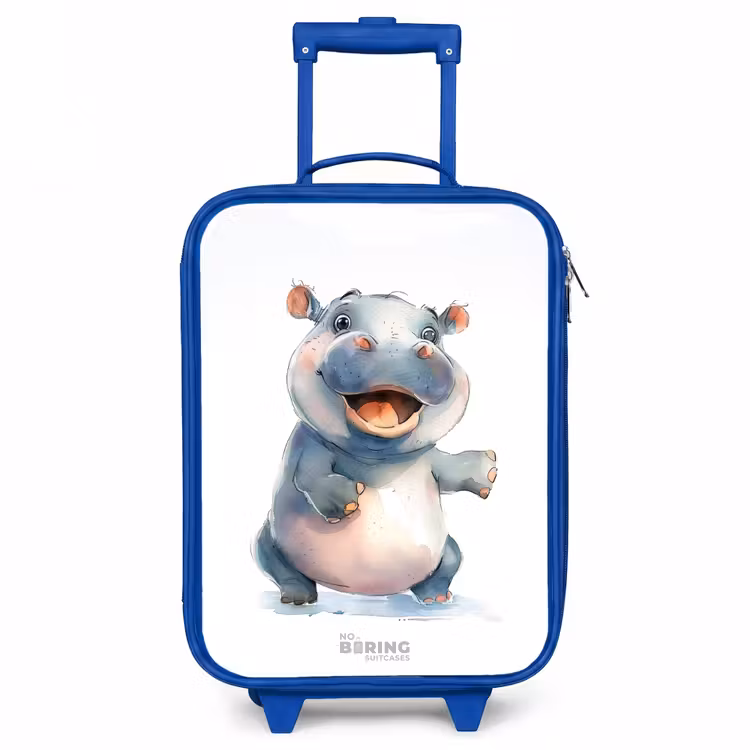Baby nijlpaard Kinderkoffer - Blauw klein -3d