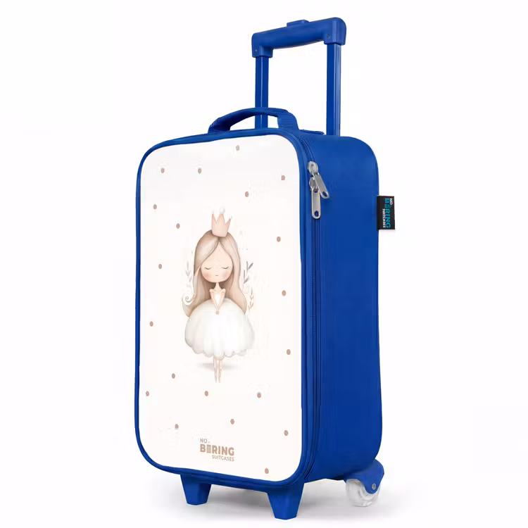 Ballerina prinses tussen beige stippen Kinderkoffer - Blauw klein -productfoto_schuin