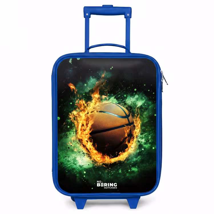 Basketbal in vlammen en explosieve energie Kinderkoffer - Blauw klein -3d