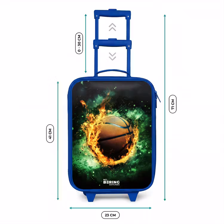 Basketbal in vlammen en explosieve energie Kinderkoffer - Blauw klein -productfoto_formaten