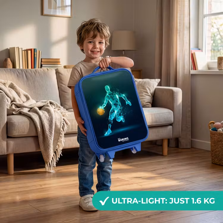 Basketbalspeler in neon dribbelactie Kinderkoffer - Blauw klein -sfeer2_EN