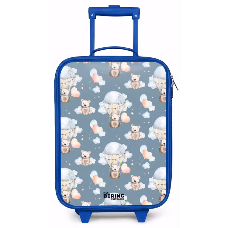 Beertjes in luchtballonnen tussen wolken en ballonnen Kinderkoffer - Blauw klein -zz3dotto