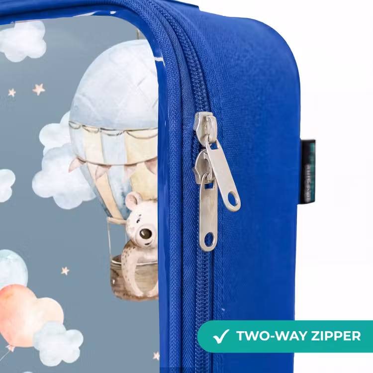 Beertjes in luchtballonnen tussen wolken en ballonnen Kinderkoffer - Blauw klein -rits_EN