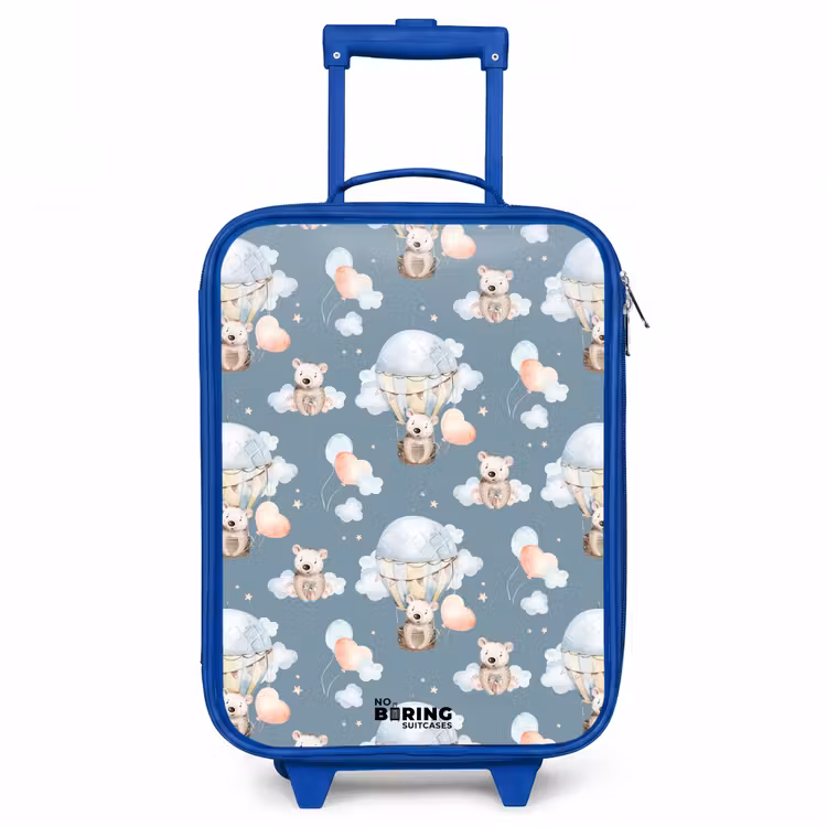 Beertjes in luchtballonnen tussen wolken en ballonnen Kinderkoffer - Blauw klein -3d