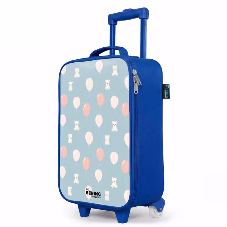 Beertjes in luchtballonnen tussen wolken en ballonnen Kinderkoffer - Blauw klein -productfoto_schuin