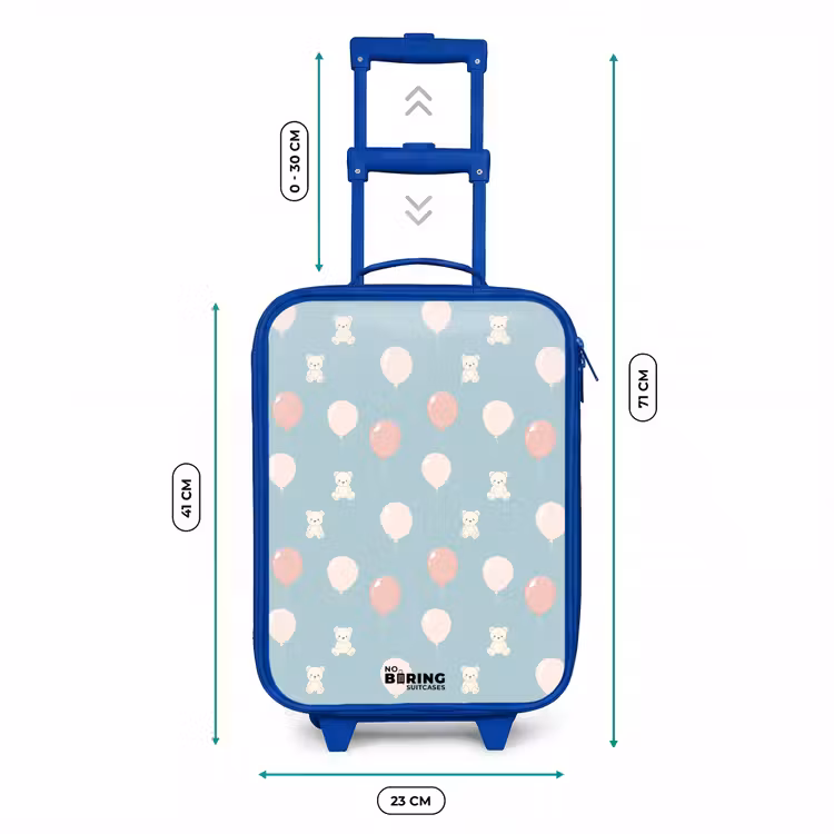 Beertjes in luchtballonnen tussen wolken en ballonnen Kinderkoffer - Blauw klein -productfoto_formaten