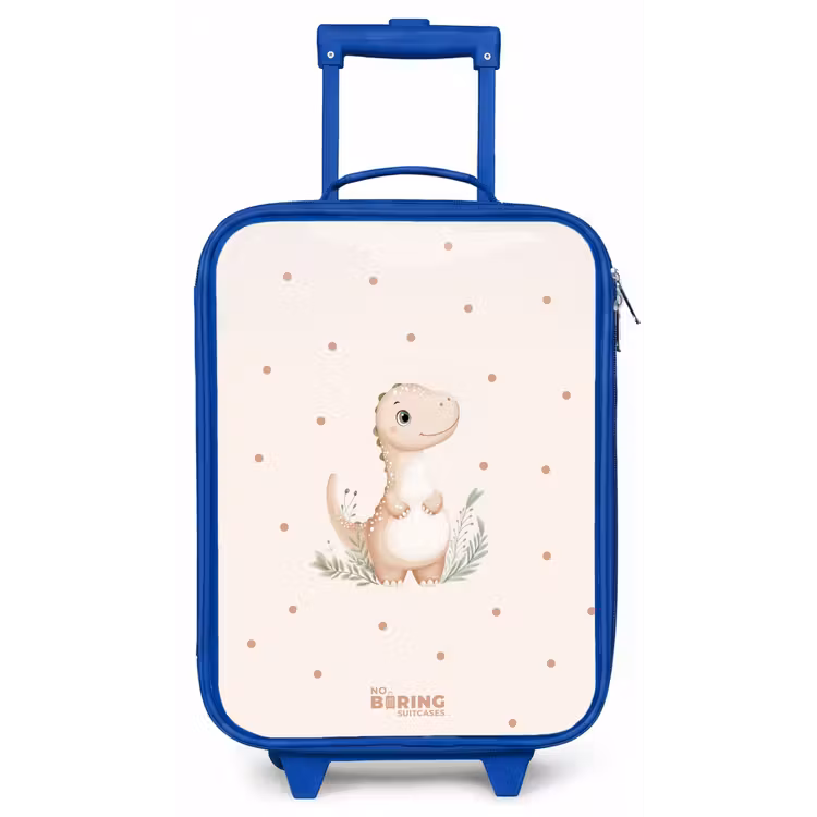 Beige dino op een stippen achtergrond Kinderkoffer - Blauw klein -zz3dotto
