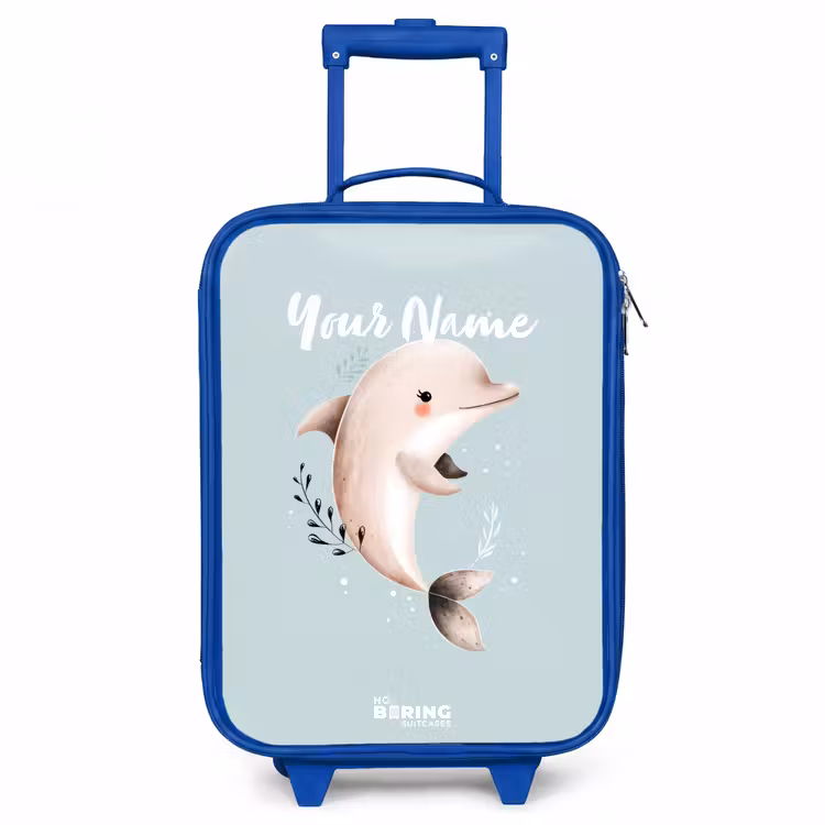 Beige dolfijn in blauw water Kinderkoffer - Blauw klein -3d