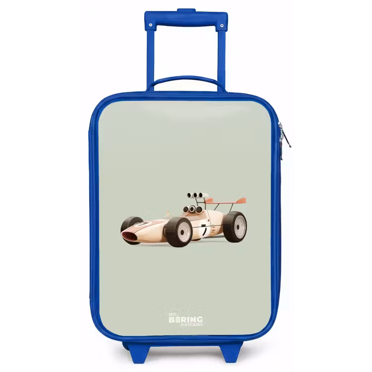 Beige retro raceauto op groen achtergrond Kinderkoffer - Blauw klein -zz3dotto