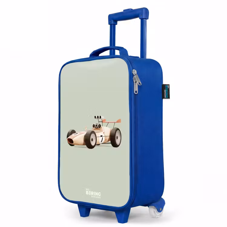 Beige retro raceauto op groen achtergrond Kinderkoffer - Blauw klein -productfoto_schuin