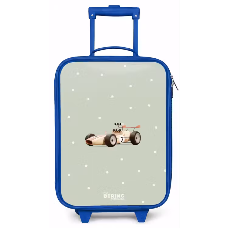 Beige retro raceauto op groene stippen achtergrond Kinderkoffer - Blauw klein -zz3dotto