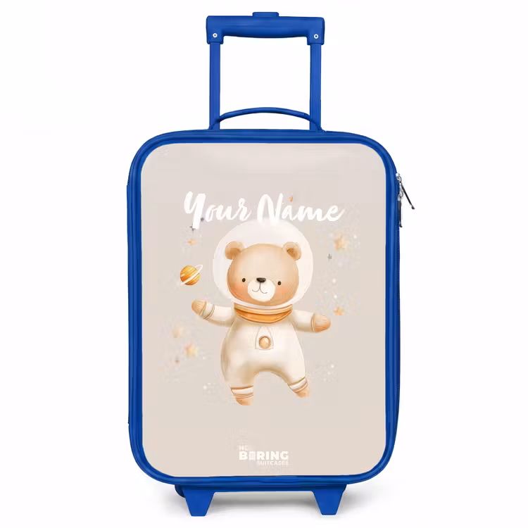 Beige ruimtebeer zweeft tussen sterren Kinderkoffer - Blauw klein -3d