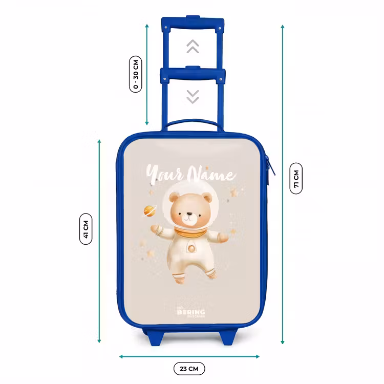 Beige ruimtebeer zweeft tussen sterren Kinderkoffer - Blauw klein -productfoto_formaten