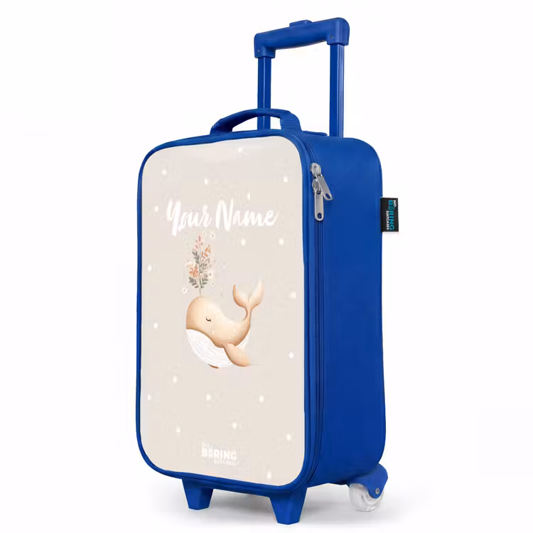 Beige walvis in bloemenzee Kinderkoffer - Blauw klein -productfoto_schuin
