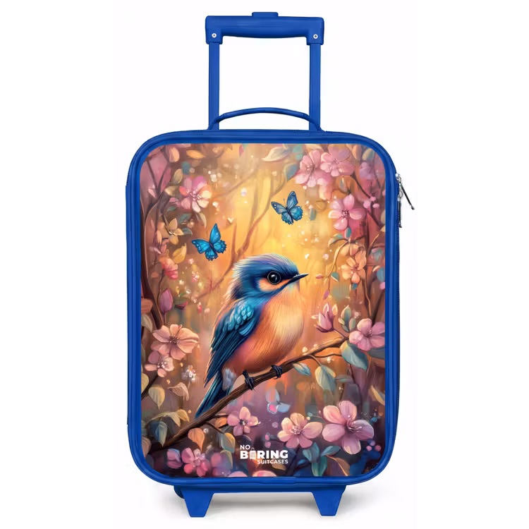 Vogel met vlinders in kleurrijk bos. Kinderkoffer - Blauw klein -zz3dotto
