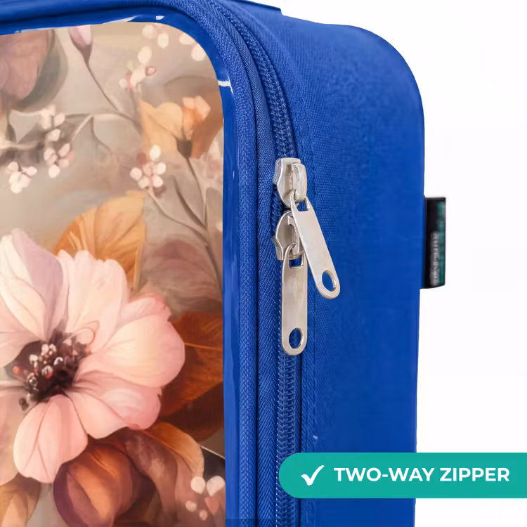 Vogels met roze bloemen Kinderkoffer - Blauw klein -rits_EN