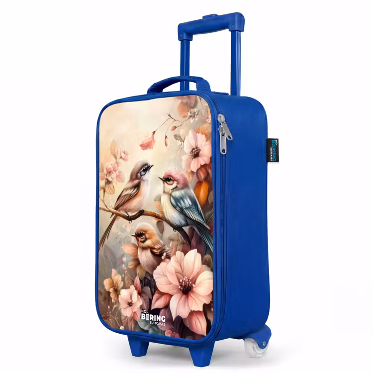 Vogels met roze bloemen Kinderkoffer - Blauw klein -productfoto_schuin