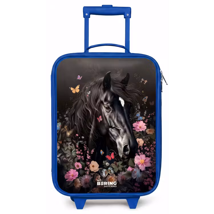 Zwart paard in bloei Kinderkoffer - Blauw klein -zz3dotto