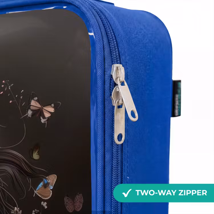 Zwart paard in bloei Kinderkoffer - Blauw klein -rits_EN
