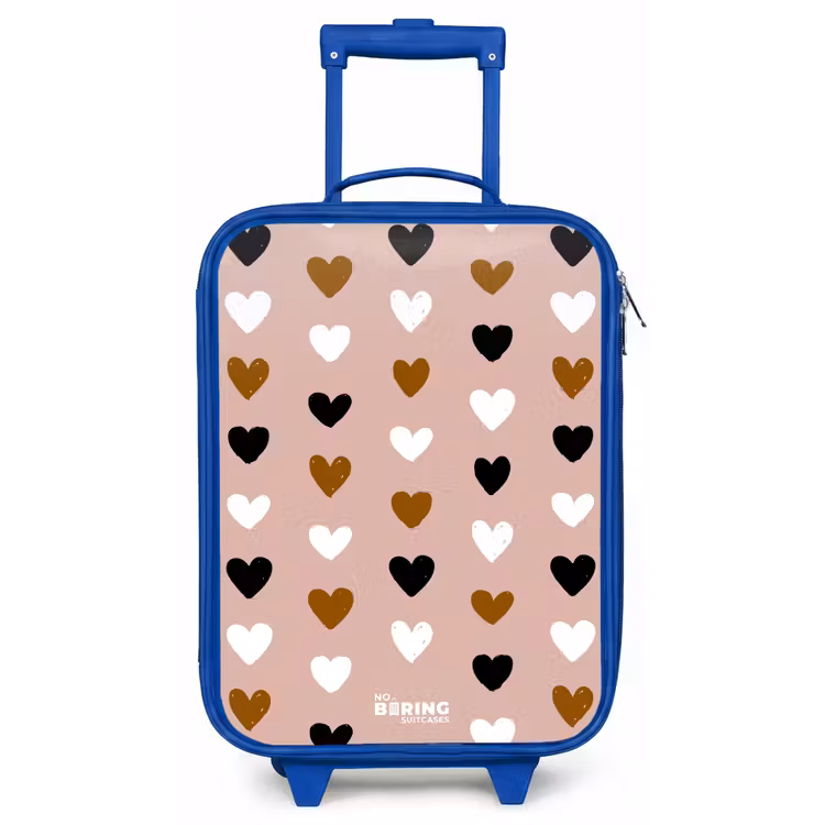 Zwart, wit en bruin hartjespatroon op oudroze achtergrond Kinderkoffer - Blauw klein -zz3dotto