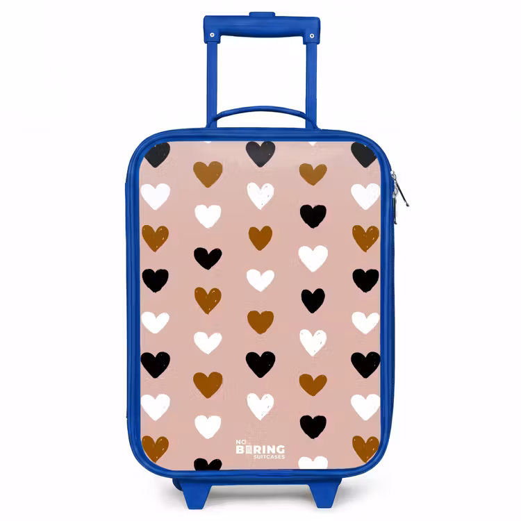Zwart, wit en bruin hartjespatroon op oudroze achtergrond Kinderkoffer - Blauw klein -3d