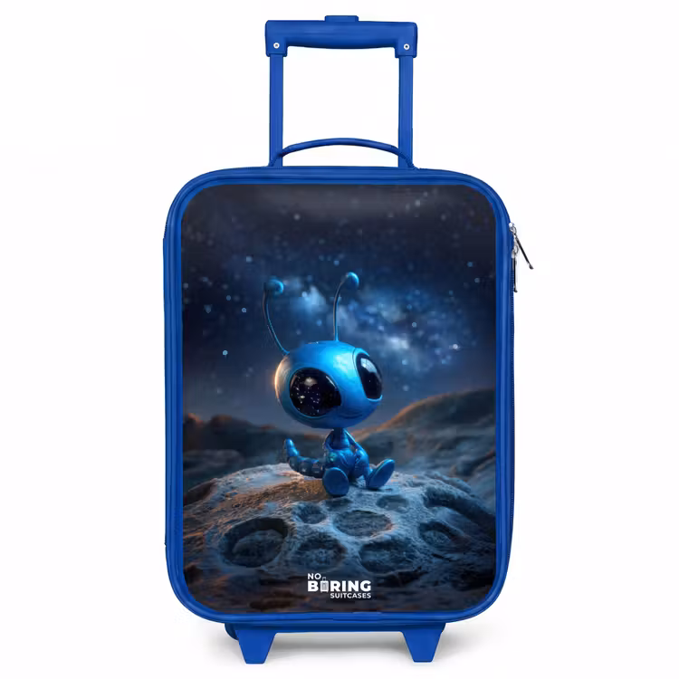 Blauw buitenaards wezentje onder sterrenhemel Kinderkoffer - Blauw klein -3d