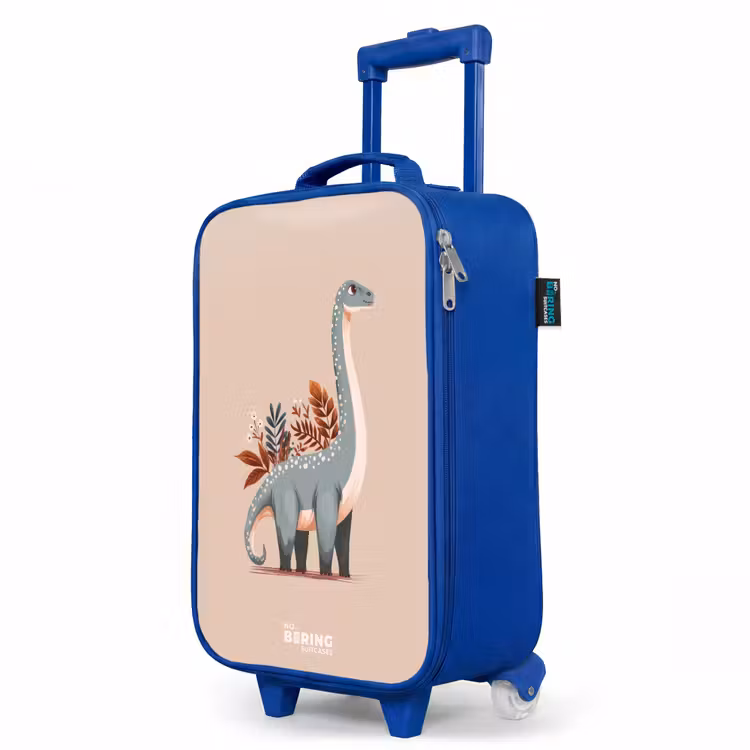 Blauwe dinosaurus op een beige achtergrond Kinderkoffer - Blauw klein -productfoto_schuin
