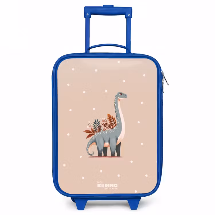 Blauwe dinosaurus op een beige stippenachtergrond Kinderkoffer - Blauw klein -3d