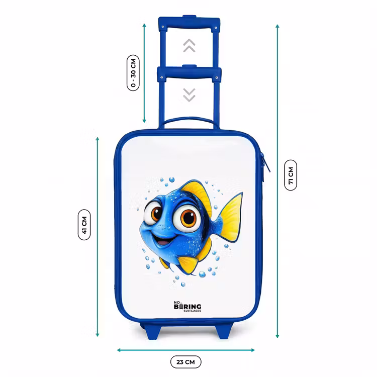 Blauwe vis met gele vinnen en vrolijke blik Kinderkoffer - Blauw klein -productfoto_formaten