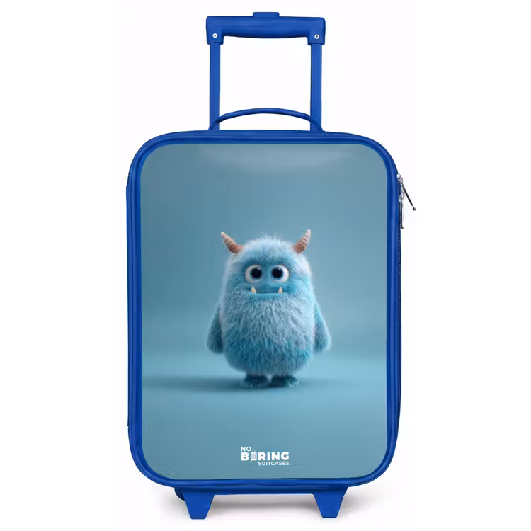 Blauw pluizig monster met hoorns Kinderkoffer - Blauw klein -zz3dotto