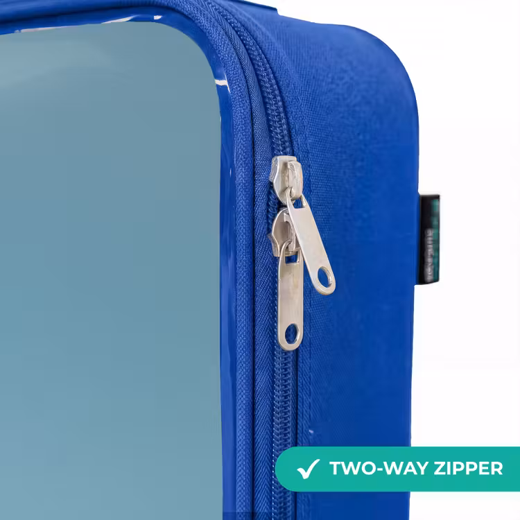 Blauw pluizig monster met hoorns Kinderkoffer - Blauw klein -rits_EN