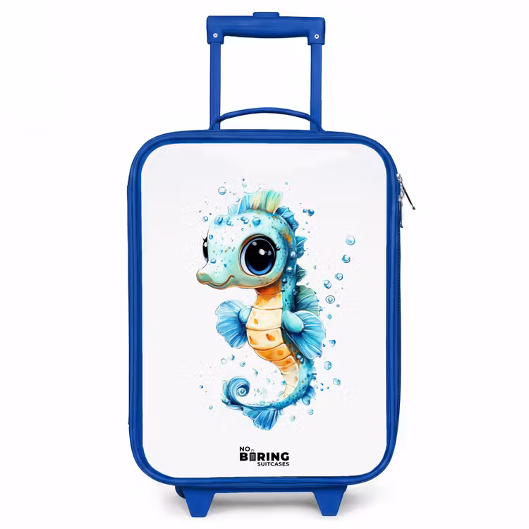 Blauw zeepaardje met grote ogen en luchtbellen Kinderkoffer - Blauw klein -3d