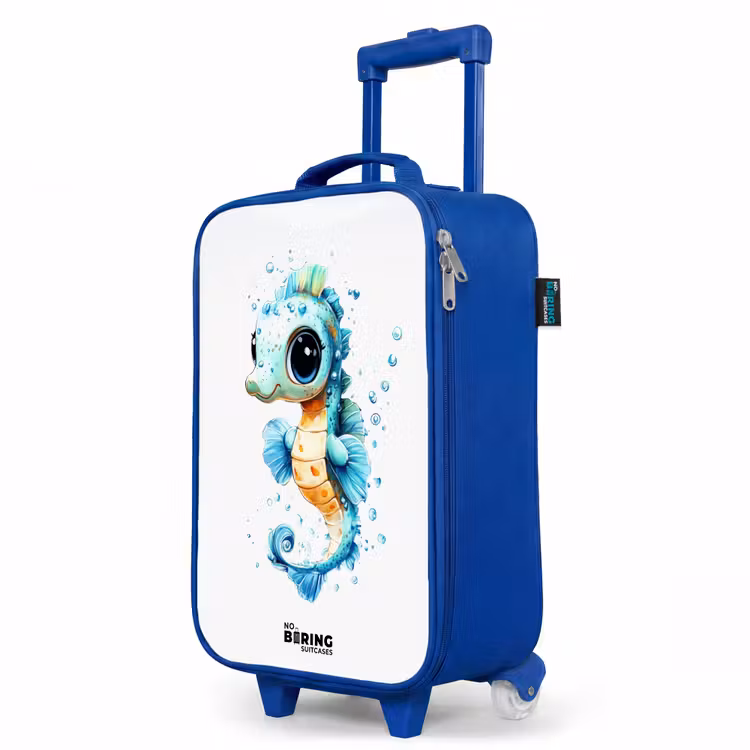 Blauw zeepaardje met grote ogen en luchtbellen Kinderkoffer - Blauw klein -productfoto_schuin