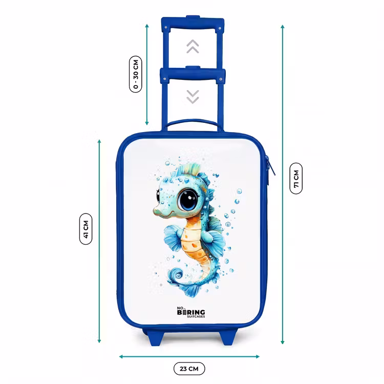 Blauw zeepaardje met grote ogen en luchtbellen Kinderkoffer - Blauw klein -productfoto_formaten