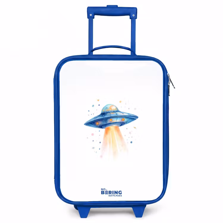 Blauw ruimteschip met lichtstraal Kinderkoffer - Blauw klein -3d