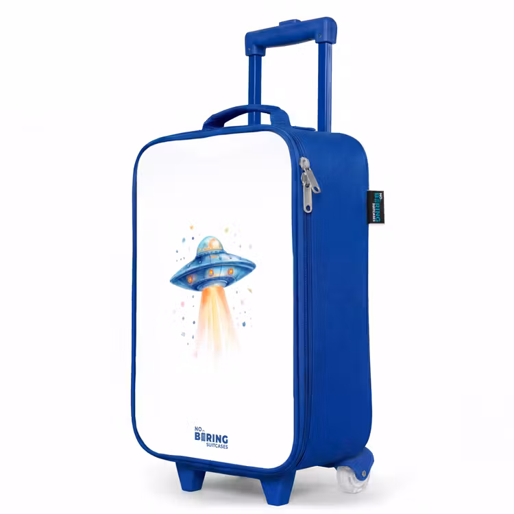 Blauw ruimteschip met lichtstraal Kinderkoffer - Blauw klein -productfoto_schuin