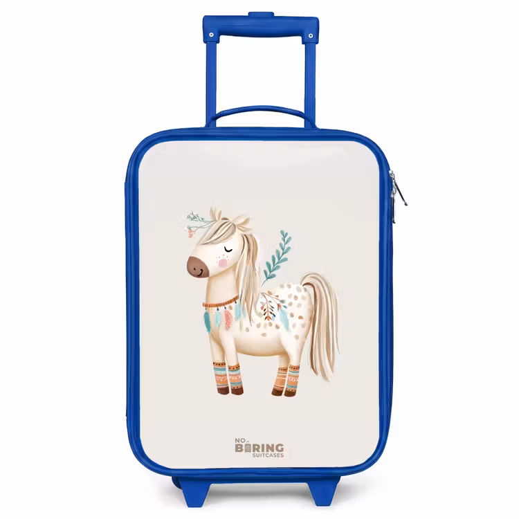 Bohemian paard in beige tinten Kinderkoffer - Blauw klein -3d