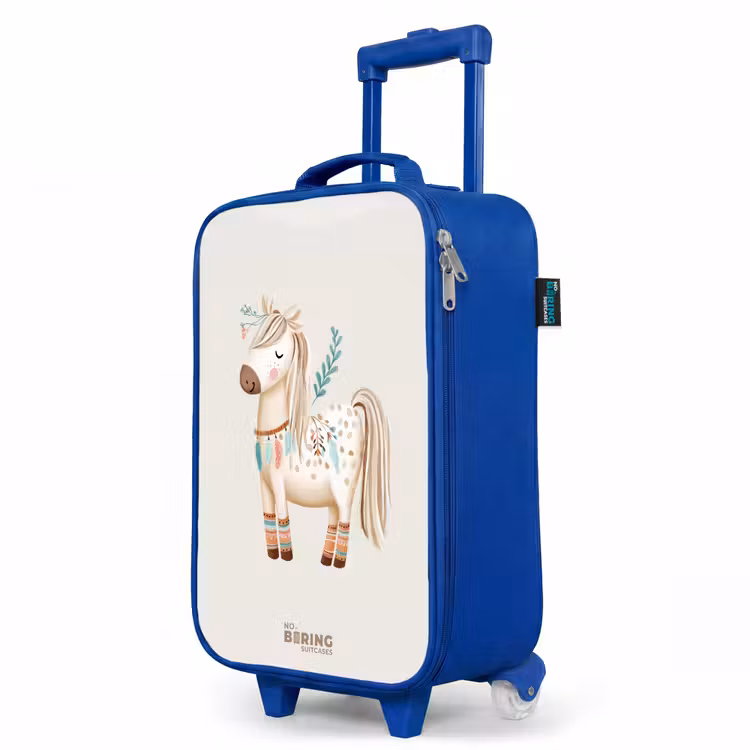 Bohemian paard in beige tinten Kinderkoffer - Blauw klein -productfoto_schuin