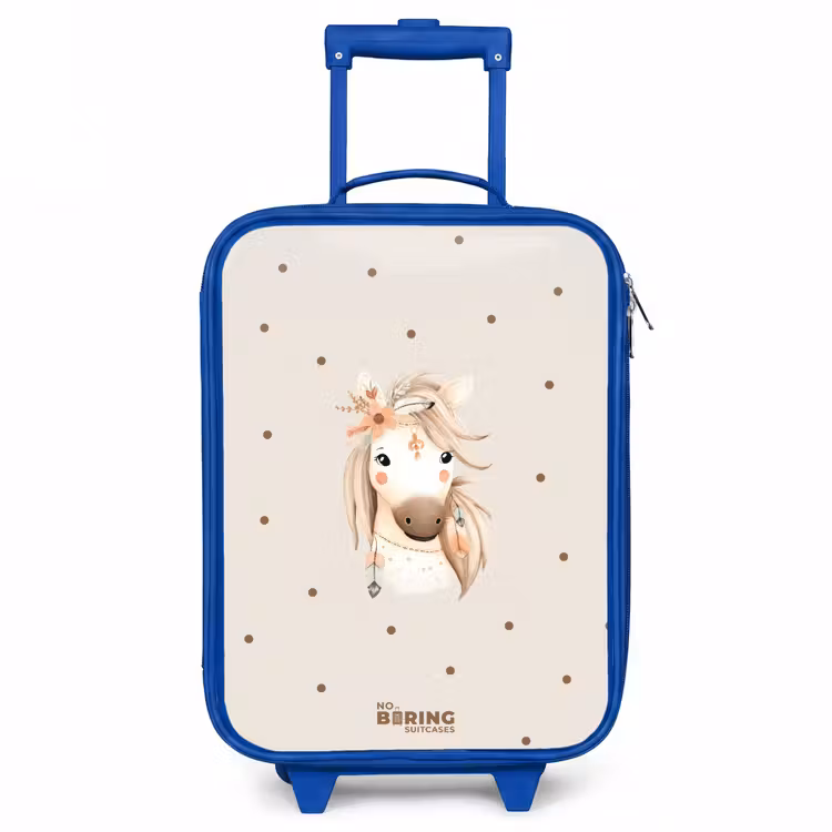 Bohemian paard in pastel kleuren Kinderkoffer - Blauw klein -3d
