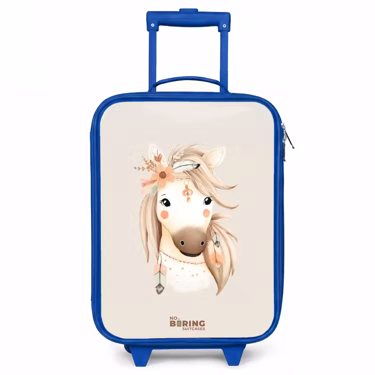 Bohemian paard in pastel kleuren Kinderkoffer - Blauw klein -3d