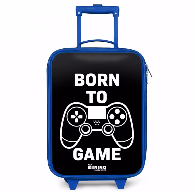 Born to game met controller Kinderkoffer - Blauw klein -3d