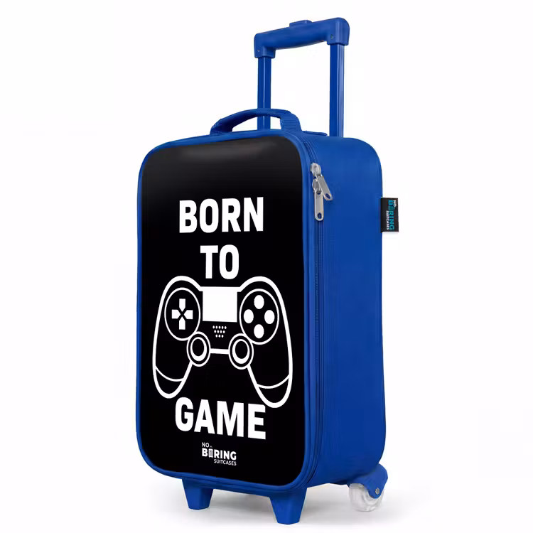 Born to game met controller Kinderkoffer - Blauw klein -productfoto_schuin