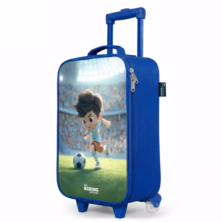 Jongen - Voetbal - Stadion - Zonlicht Kinderkoffer - Blauw klein -productfoto_schuin